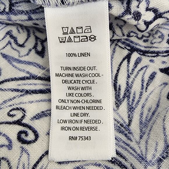 Sigrid Olsen Tunic Top Size Large Blue Floral 3/4 Sleeve 100% Linen V Neck Beach - Picture 11 of 11